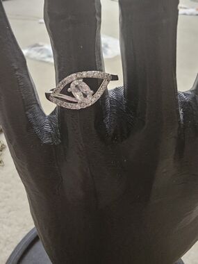 Sparkling Silver-Tone Oval Stone Ring with Pavé Swirl - Women's Ring